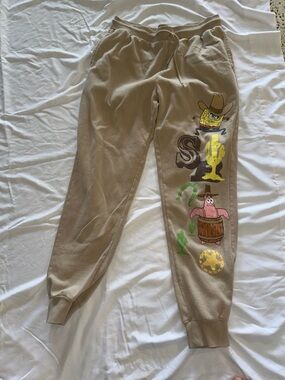 Nickelodeon Beige Sweatpants with SpongeBob & Patrick Western Graphics Men’s L